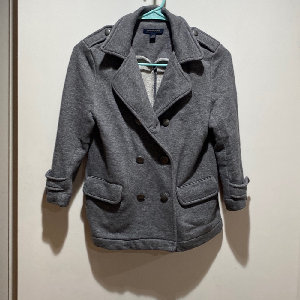 Grey button down coat with pockets